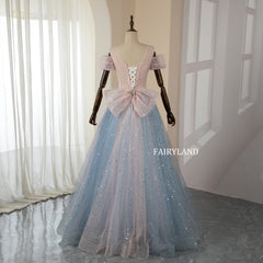 Off-shoulder Gradient-Color Tulle Glitter Sequined Stars Prom Dress