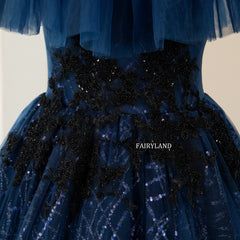Halter Navy Blue Lace Appliques Prom Dresses With Sequins