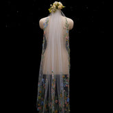 Spring Leaves Edge Bridal Veil, Colorful Flower Full Lace Wedding Veil, Garden Bridal Veil, 1 Tier Short Veil, Wild Flower Fairy Unique Veil