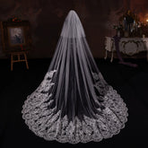 Cathedral Length Lace Wedding Veil with Heavy Embroidered Edge – Elegant Long Bridal Veil