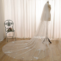 Romantic Two-Layer Bridal Veil with 3D Floral Lace and Soft Tulle Layers