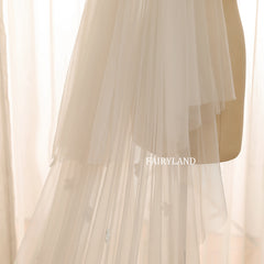 Romantic Two-Layer Bridal Veil with 3D Floral Lace and Soft Tulle Layers