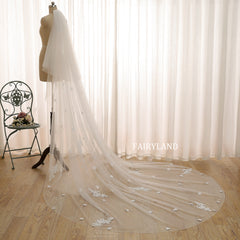 Romantic Two-Layer Bridal Veil with 3D Floral Lace and Soft Tulle Layers