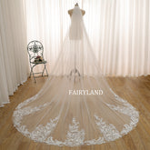 Inspired Bridal Veil with Delicate Plant Lace Appliqués and Soft Flowing Tulle