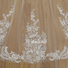 Inspired Bridal Veil with Delicate Plant Lace Appliqués and Soft Flowing Tulle