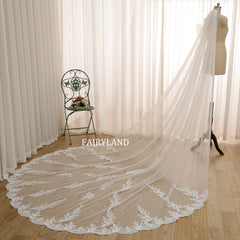 Graceful Lace Trim Veil Featuring Vintage-Inspired Floral Edging and Classic Length