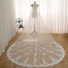 Graceful Lace Trim Veil Featuring Vintage-Inspired Floral Edging and Classic Length