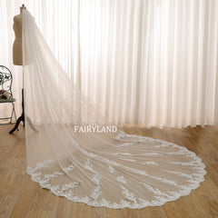 Graceful Lace Trim Veil Featuring Vintage-Inspired Floral Edging and Classic Length