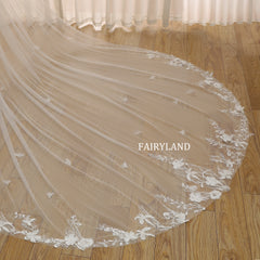 Bridal Veil with Cascading 3D Flowers and Lace Trim for a Dreamy Look