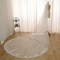 Bridal Veil with Cascading 3D Flowers and Lace Trim for a Dreamy Look