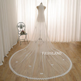 Sheer Wedding Veil in Soft Ivory Tulle with Minimalist Sequined Floral Lace Trim