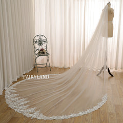 Elegant Bridal Veil with Soft Tulle and Delicate Sequined Lace Edge for a Subtle Sparkle
