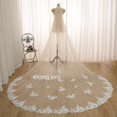 Romantic Bridal Veil with Hand-Embellished Floral Lace and Flowing Sheer Tulle