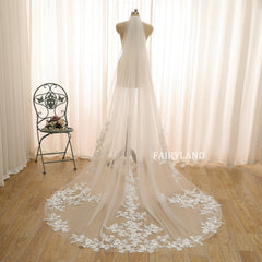 Elegant Tulle Bridal Veil with Intricate Floral Lace Details