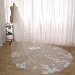 Veil Wedding Plant Leaves Elegant Embroidered Plants Bridal Veil Lace Floral, 1 Tier Ivory Long Veil With Comb, Veil Cathedral With Comb
