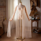 Sheer Tulle Bridal Cape with Long Sleeves – Soft Wedding Cape Wrap with Front Tie