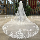 Veil Wedding Plant Leaves Elegant Embroidered Plants Bridal Veil Lace Floral, 1 Tier Ivory Long Veil With Comb, Veil Cathedral With Comb