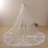 Floral Lace Cathedral Veil with Pearls, Handmade Wedding Veil
