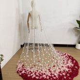Cathedral Length 3D Floral Wedding Veil – Romantic Tulle Bridal Veil with Ombre Petal Appliqué Train