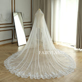 Romantic Full Lace Edge Bridal Veil With Blush