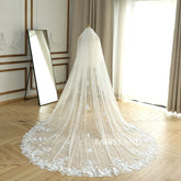 3D Flower Plant Lace Appliques Bridal Veil For Wedding