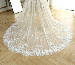 3D Flower Plant Lace Appliques Bridal Veil For Wedding