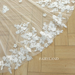 3D Flower Plant Lace Appliques Bridal Veil For Wedding