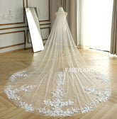 Cathedral Ivory Tiny Flower Lace Veil For Bridal