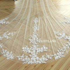 Cathedral Ivory Tiny Flower Lace Veil For Bridal