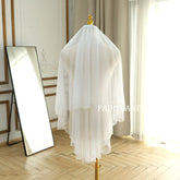 Two-layered White Tulle Beading Edge Wedding Veil