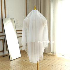 Two-layered White Tulle Beading Edge Wedding Veil