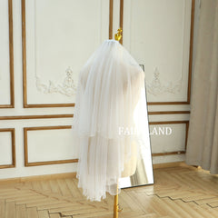 Two-layered White Tulle Beading Edge Wedding Veil