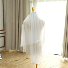 Two-layered White Tulle Beading Edge Wedding Veil