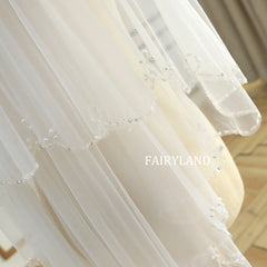 Two-layered White Tulle Beading Edge Wedding Veil