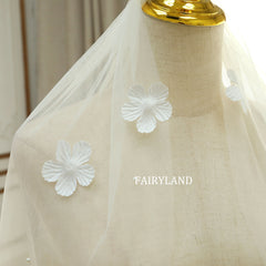 Romantic Fingertip 3D Flower Pearls Bridal Veil