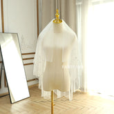 2 Tiers Horsehair Trim Simple Wedding Veil with Blusher