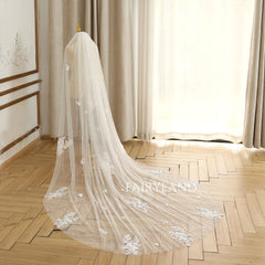 Fairy Pearls Bridal Veil With Appliques Long