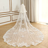 Two-layer Lace Appliques Blush Veil For Wedding