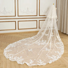 Two-layer Lace Appliques Blush Veil For Wedding