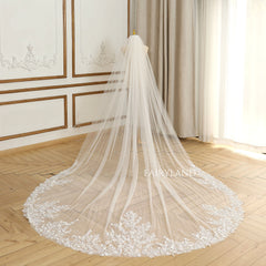 Sequins & Beaded Wedding Veil With Delicate flowers