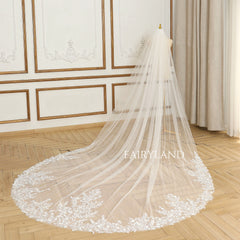 Sequins & Beaded Wedding Veil With Delicate flowers