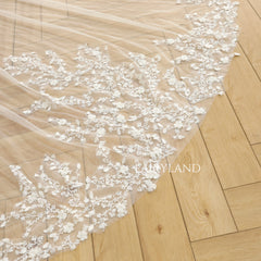 Sequins & Beaded Wedding Veil With Delicate flowers