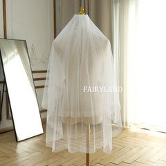 Glam Beading Edge Bridal Short Veil With Blusher