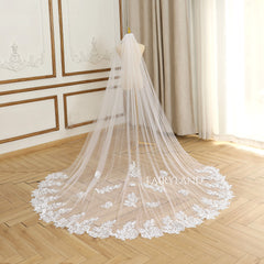 Vintage Royal Lace Wedding Bridal Veil With Floral