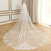 3D Flower Appliques Cathedral Wedding Veil For Bridal