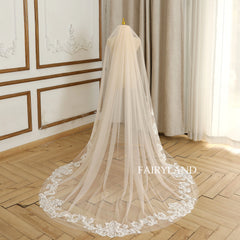 Champagne Vintage Lace Wedding Veil For Bridal