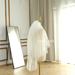 Soft Tulle Fingertip Tiny Flower Pearls Wedding Veil