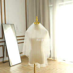 Soft Tulle Fingertip Tiny Flower Pearls Wedding Veil