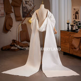Dramatic Puff Sleeve Bridal Cape – Detachable Satin Train Wrap for Wedding Dress