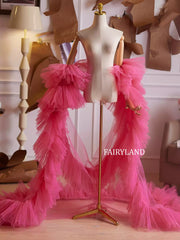 Hot Pink Ruffled Tulle Cape β Dramatic Layered Bridal & Photoshoot Accessory